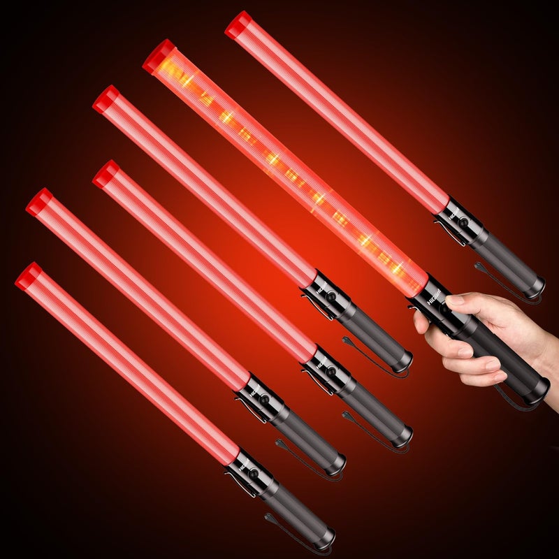 HiGiant Store [6 Pack] 21inch Traffic Wand, LED Traffic Control Baton, Red Light Wands with 2 Flashing Modes, Air Traffic Control Light with Side Clip for Parking Direct, Airport Safety - Image 1